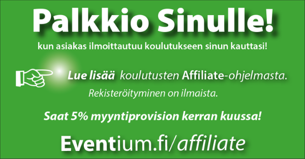 Eventium affiliate yhteistyökumppaniohjelma 5% provisio